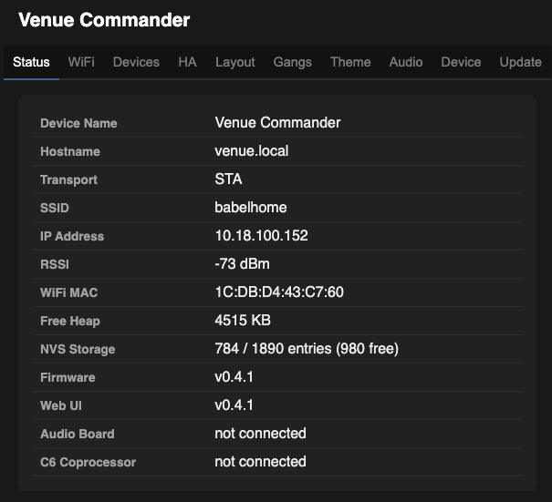 Status tab in the web UI