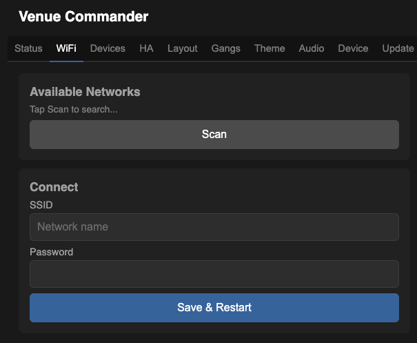 WiFi tab in the web UI